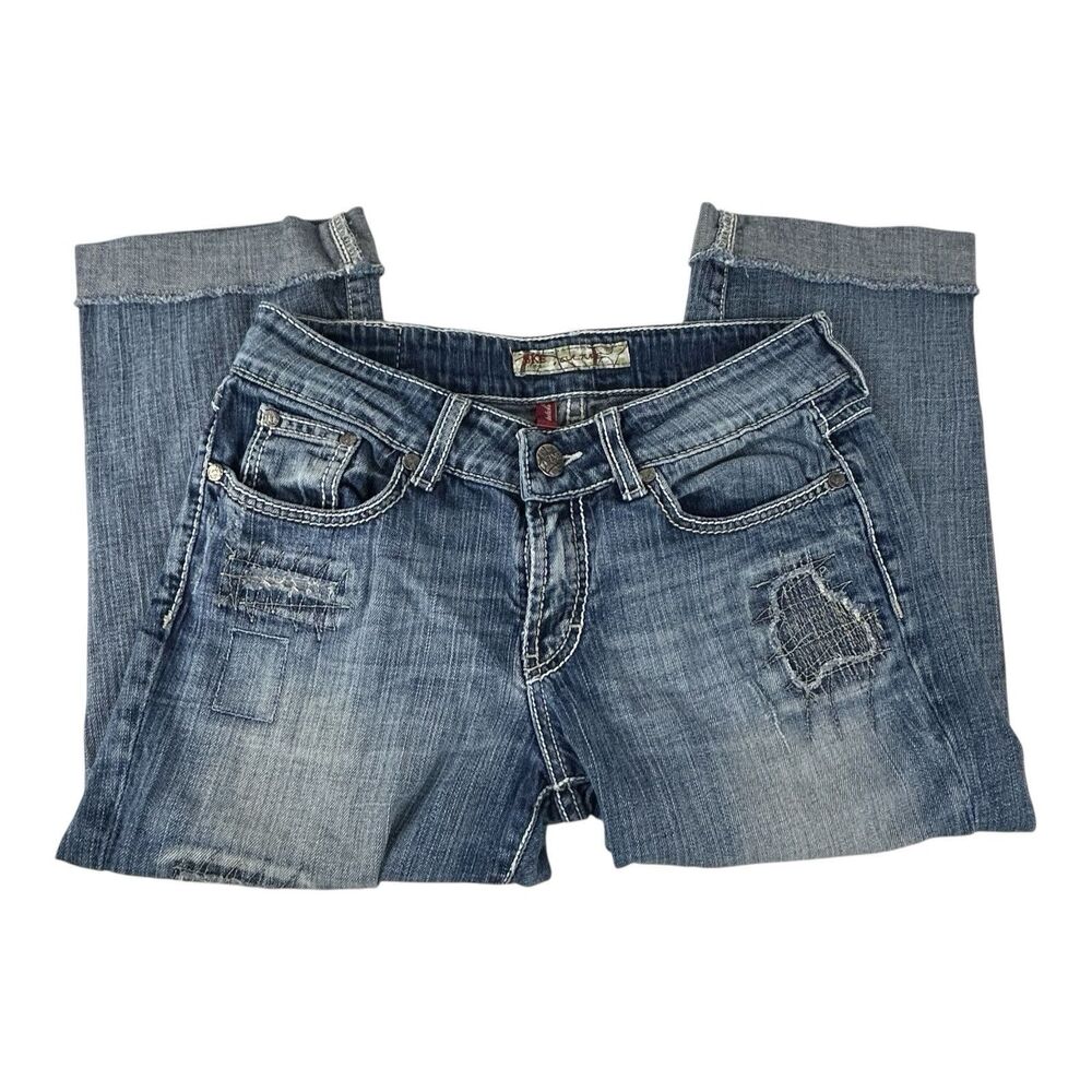 Buckle BKE Culture Denim Stretch Blue Jeans Distress Sz 28 Crop Capri VTG Y2K